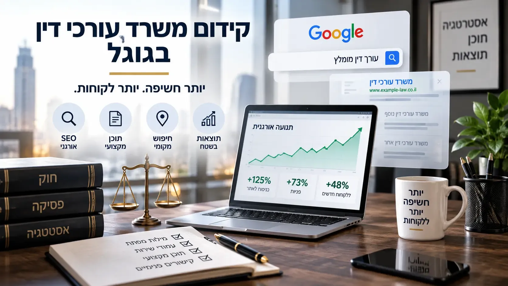 קידום משרד עורכי דין בגוגל באמצעות SEO, תוכן וחיפוש מקומי